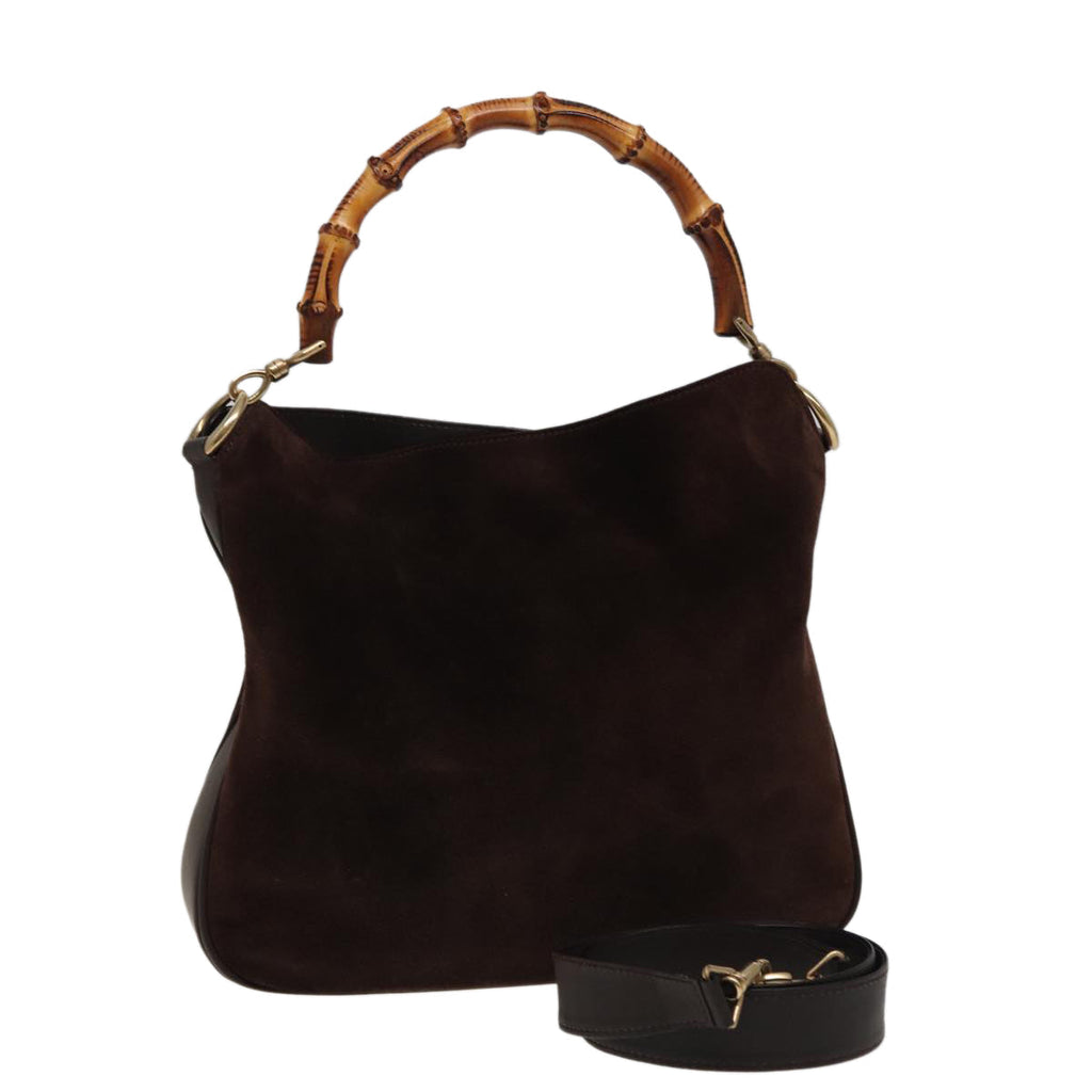 GUCCI Bamboo Hand Bag Suede 2way Brown 001 2404 1638 78789