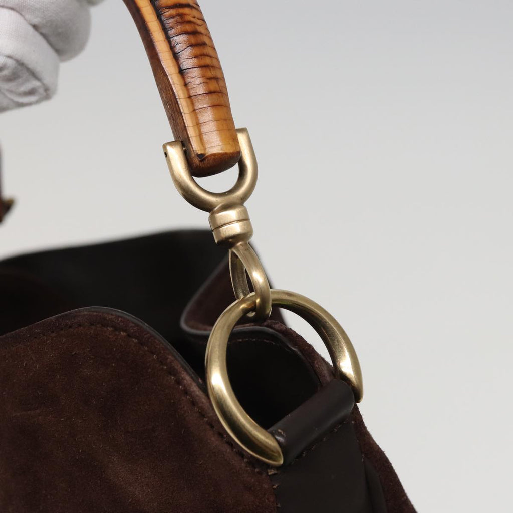 GUCCI Bamboo Hand Bag Suede 2way Brown 001 2404 1638 78789