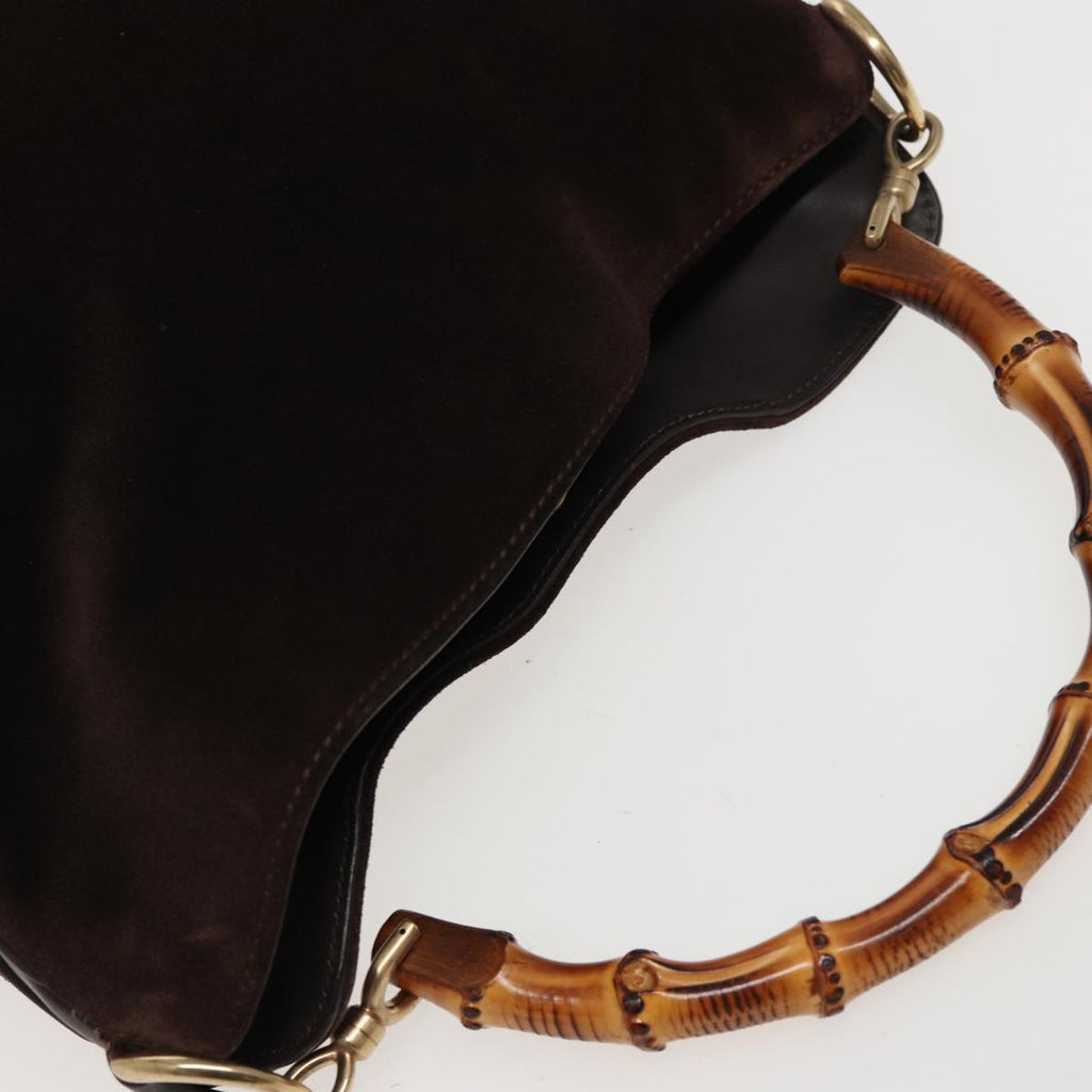 GUCCI Bamboo Hand Bag Suede 2way Brown 001 2404 1638 78789