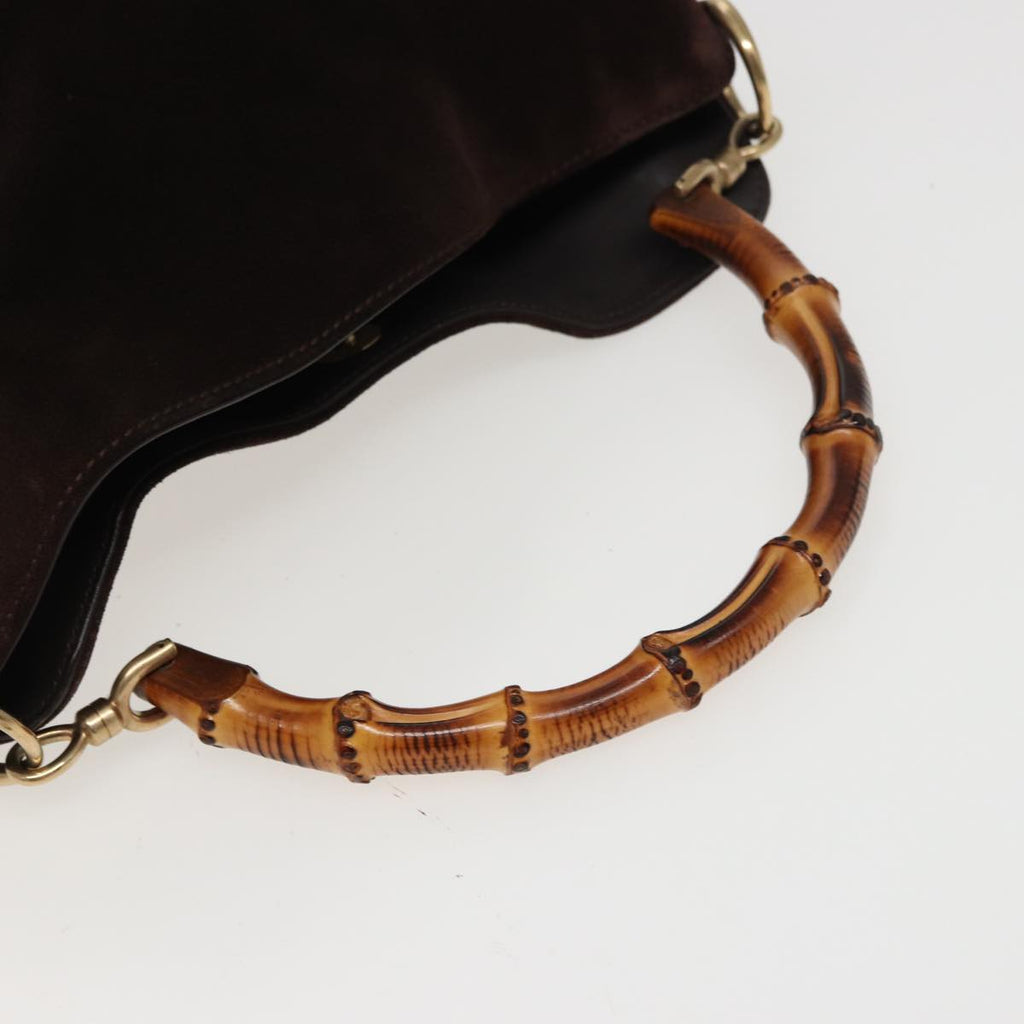 GUCCI Bamboo Hand Bag Suede 2way Brown 001 2404 1638 78789