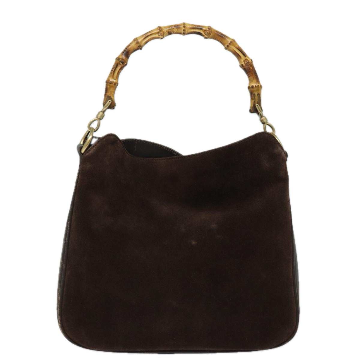 GUCCI Bamboo Hand Bag Suede 2way Brown 001 1705 1638 78790