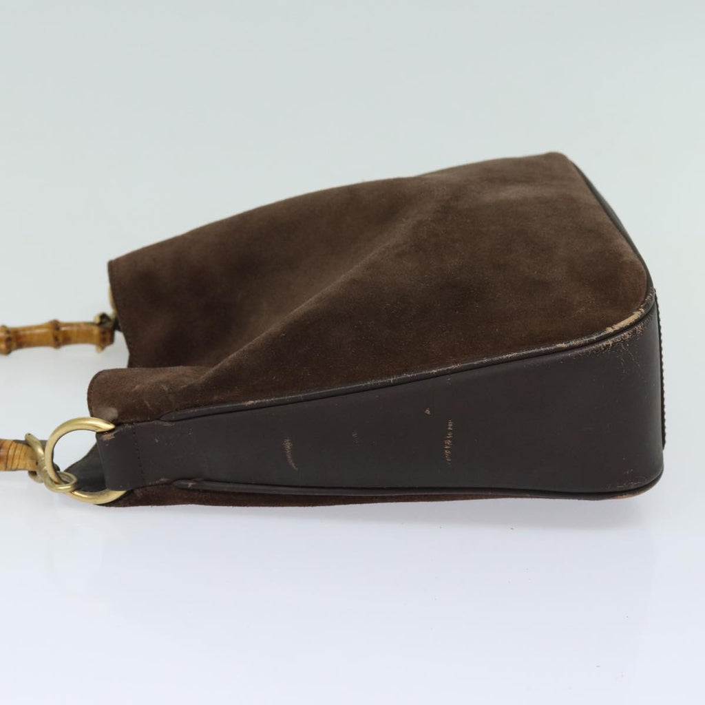 GUCCI Bamboo Hand Bag Suede 2way Brown 001 1705 1638 78790