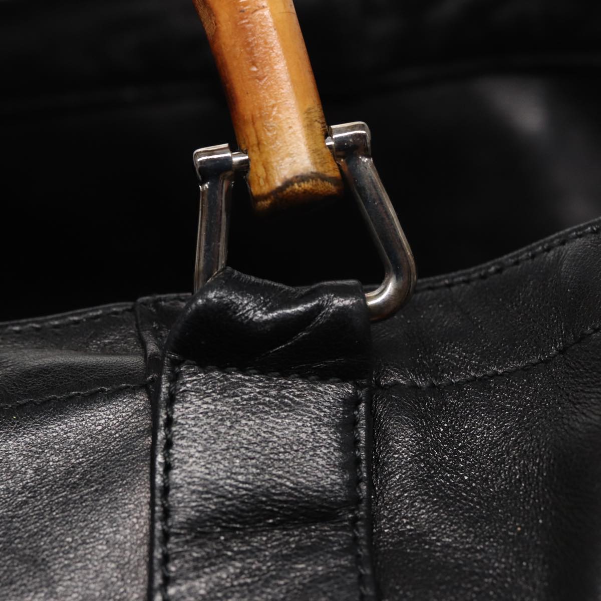 GUCCI Bamboo Hand Bag Leather Black 002 2058 0412 5 78791