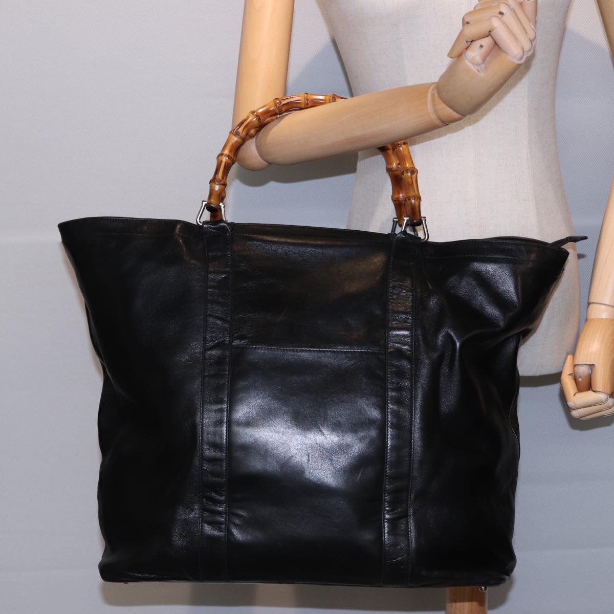 GUCCI Bamboo Hand Bag Leather Black 002 2058 0412 5 78791