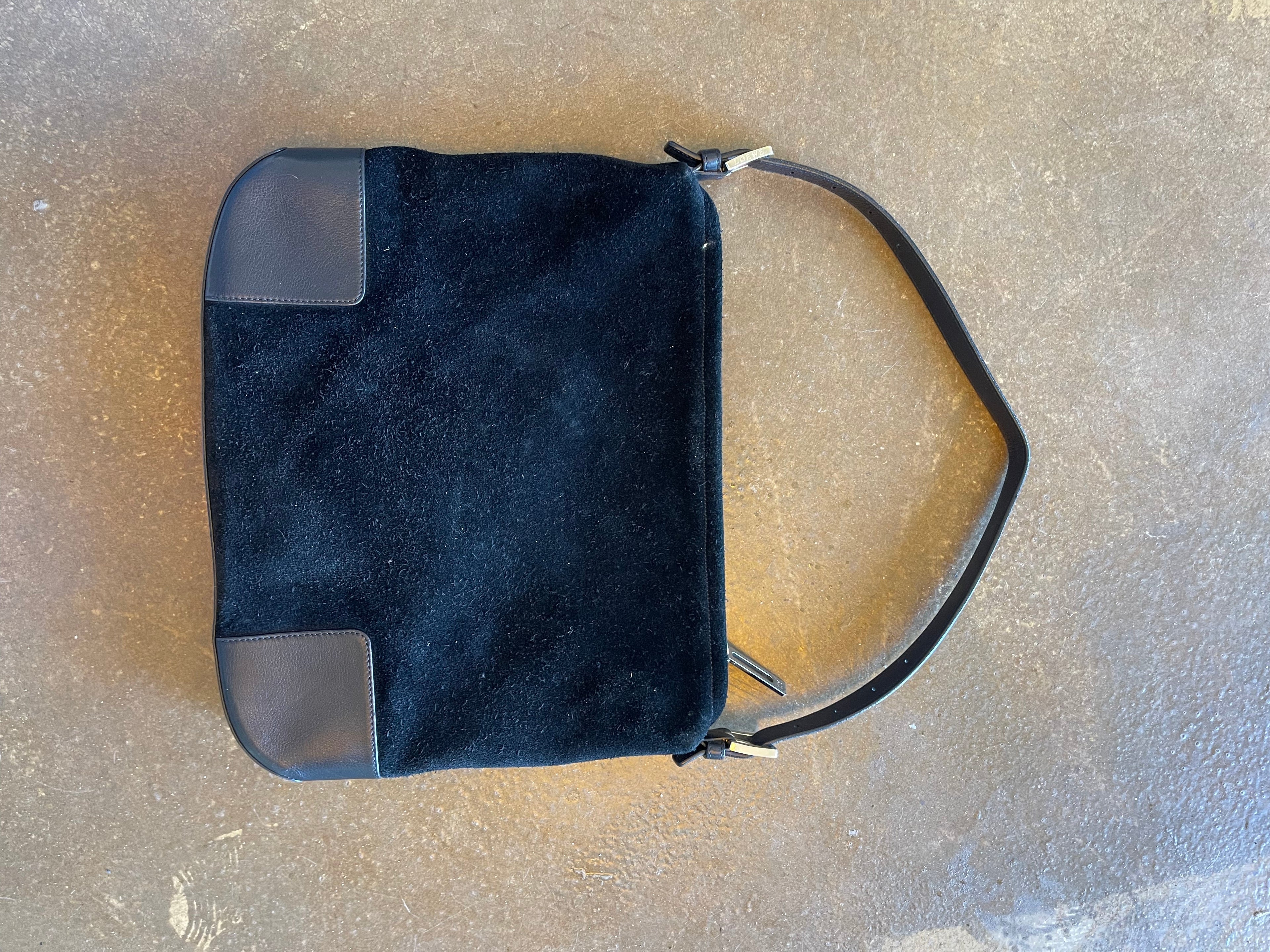 Loewe Black Suede Logo Shoulder Bag