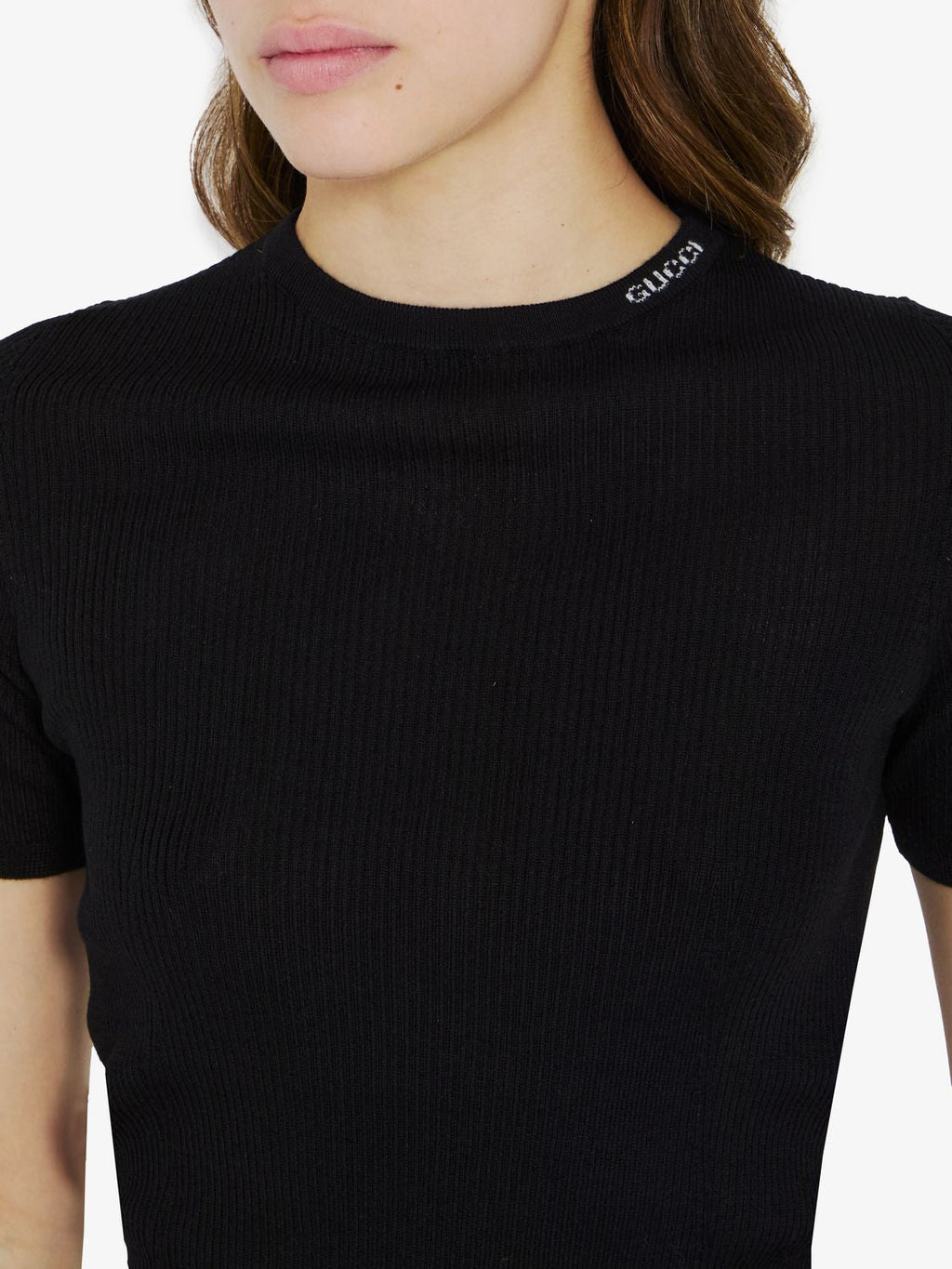 GUCCI Wool and Silk Short-Sleeved Crewneck Top