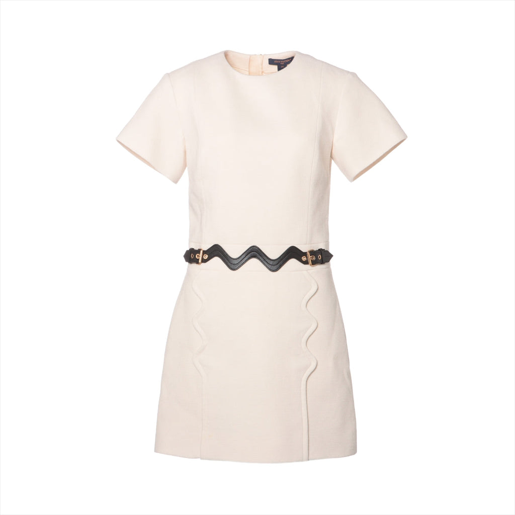 Louis Vuitton 23AW wool x silk onepiece 34 ladies ivory scalp detail A line dress RM232