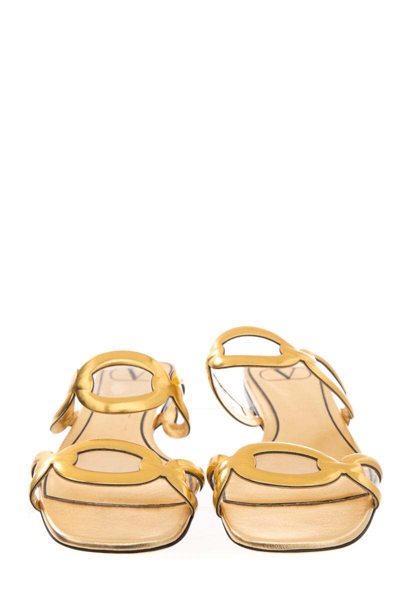 Valentino Gold Leather Chain Detail Sandals SZ 36.5
