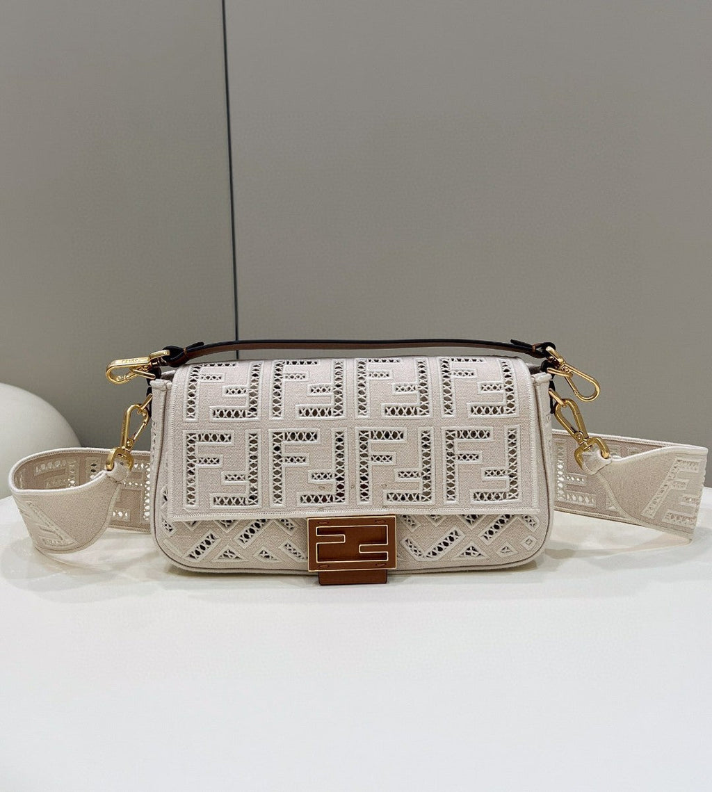 FI Baguette White with Embroidery MeGLAMIum Bag For Woman 28cm/11in