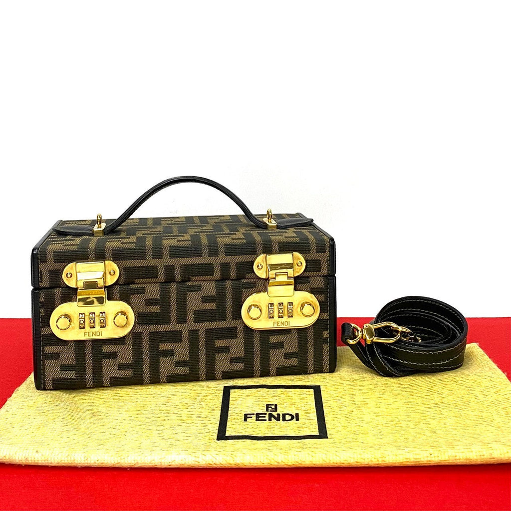 FENDI Shoulder Bag canvas Brown Dial Lock Vanity