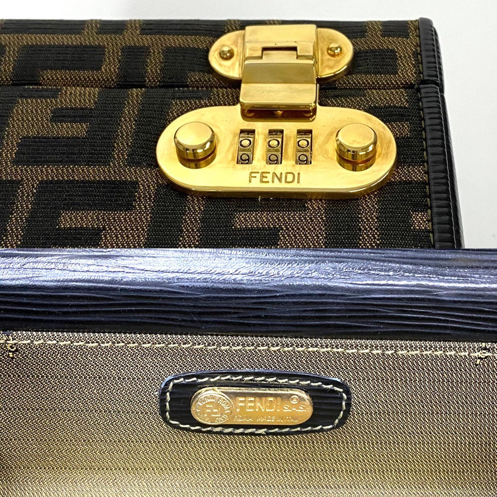 FENDI Shoulder Bag canvas Brown Dial Lock Vanity
