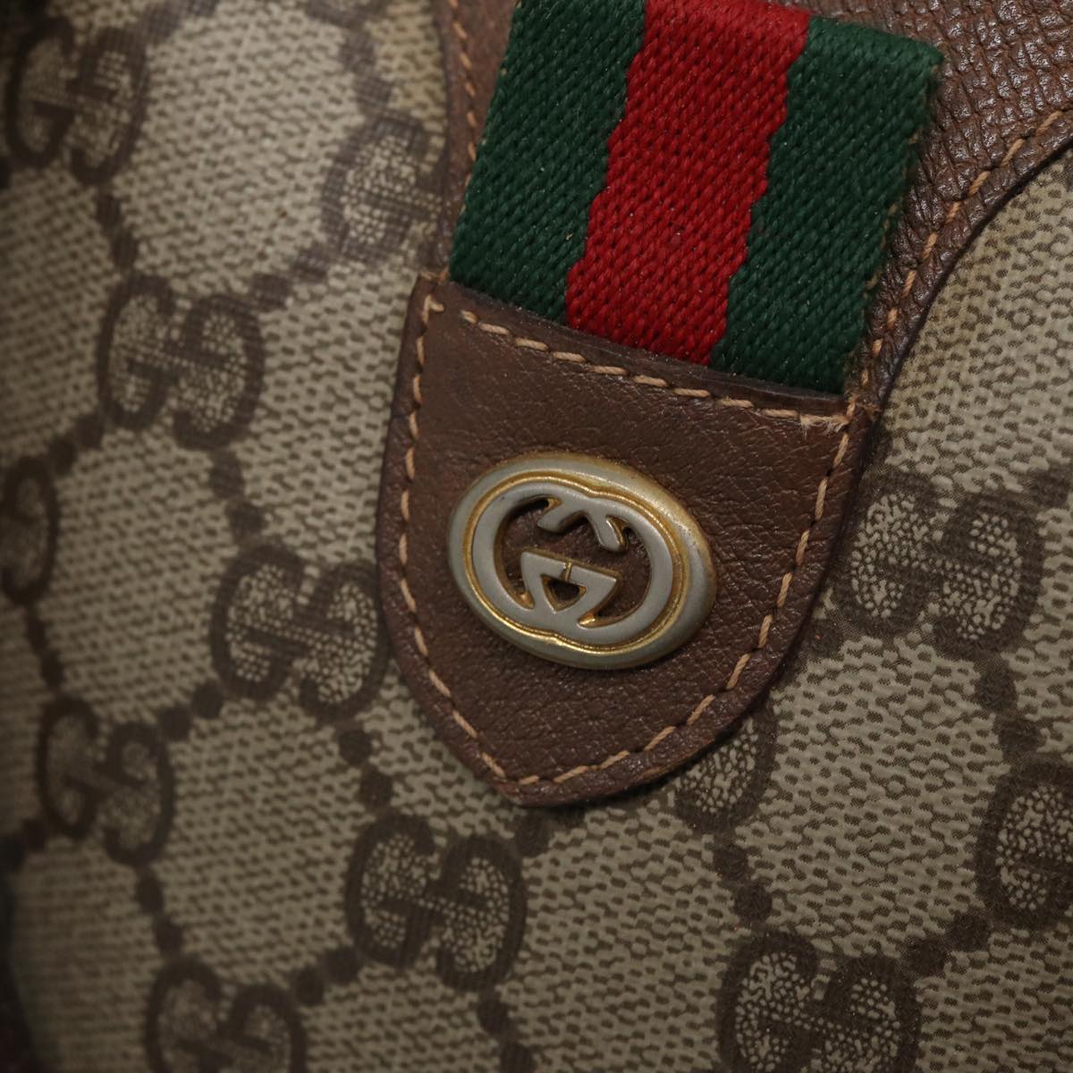 GUCCI GG Supreme Web Sherry Line Boston Bag PVC Beige Red 40 02 007 79159