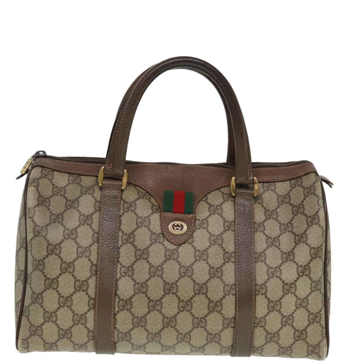 GUCCI GG Supreme Web Sherry Line Boston Bag PVC Beige Red 40 02 007 79159