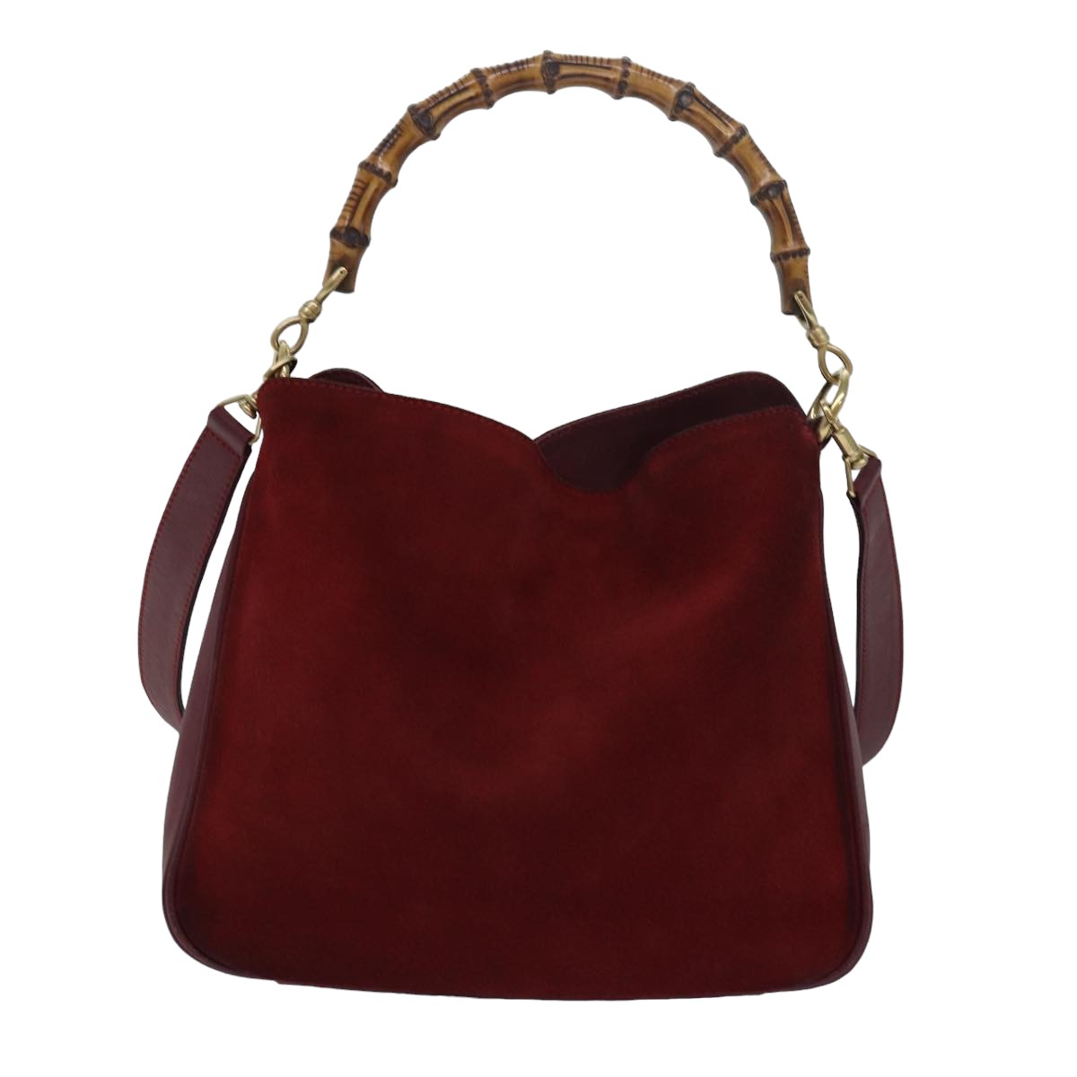 GUCCI Bamboo Hand Bag Suede 2way Red 001 1638 79161