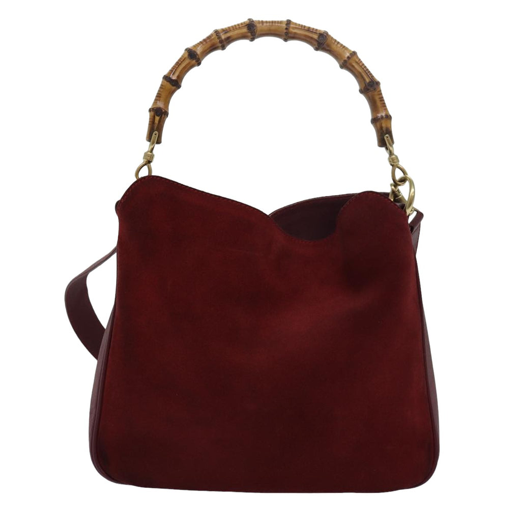 GUCCI Bamboo Hand Bag Suede 2way Red 001 1638 79161