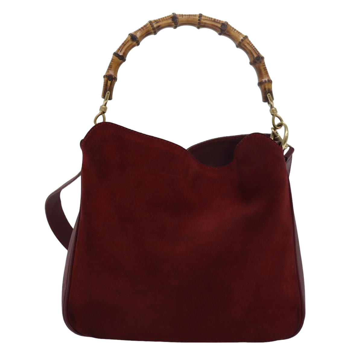 GUCCI Bamboo Hand Bag Suede 2way Red 001 1638 79161