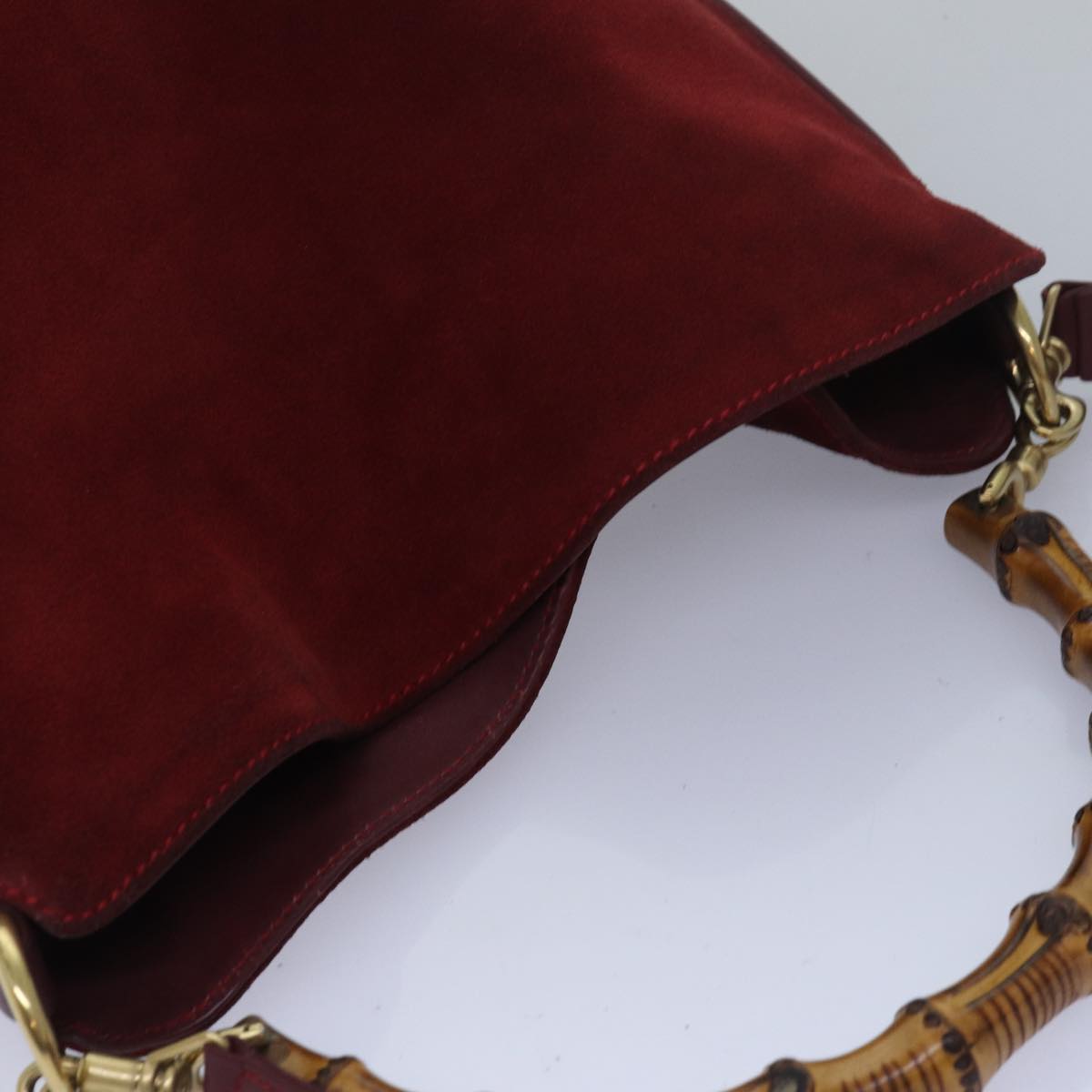 GUCCI Bamboo Hand Bag Suede 2way Red 001 1638 79161