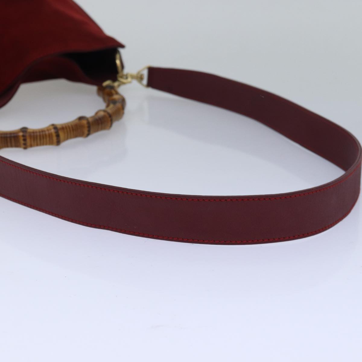 GUCCI Bamboo Hand Bag Suede 2way Red 001 1638 79161