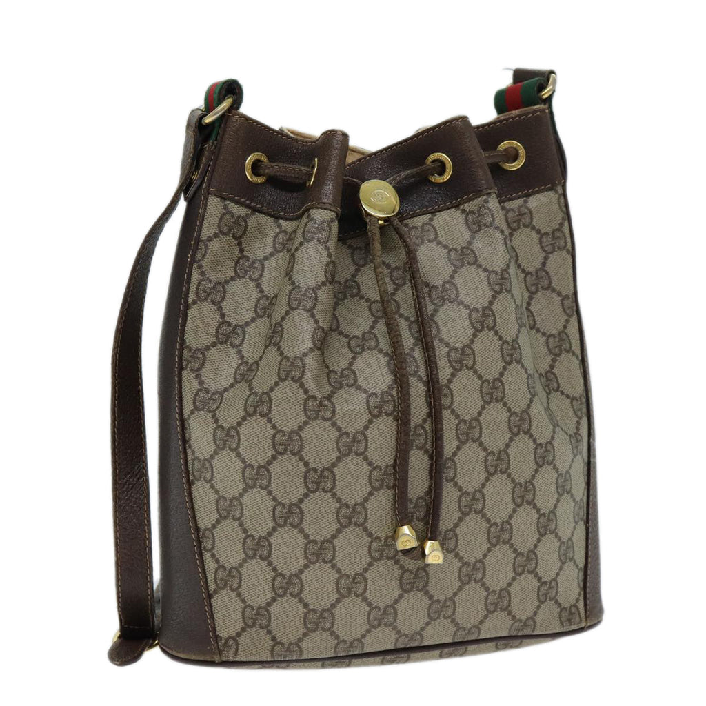 GUCCI GG Supreme Web Sherry Line Shoulder Bag PVC Leather Beige 79176