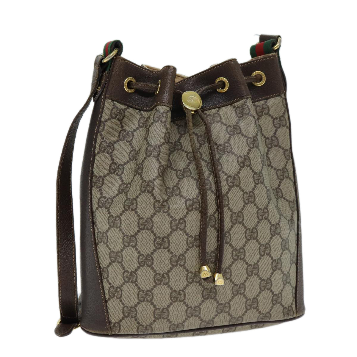 GUCCI GG Supreme Web Sherry Line Shoulder Bag PVC Leather Beige 79176