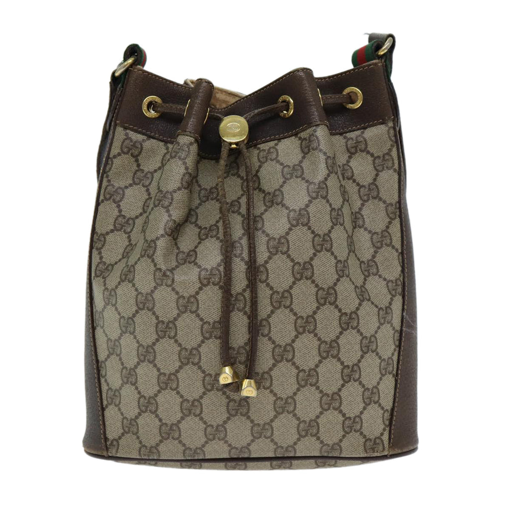 GUCCI GG Supreme Web Sherry Line Shoulder Bag PVC Leather Beige 79176