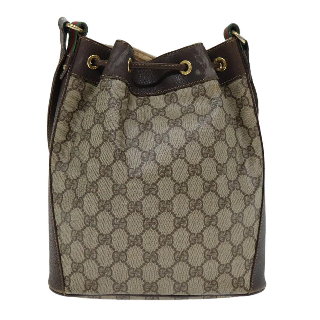 GUCCI GG Supreme Web Sherry Line Shoulder Bag PVC Leather Beige 79176