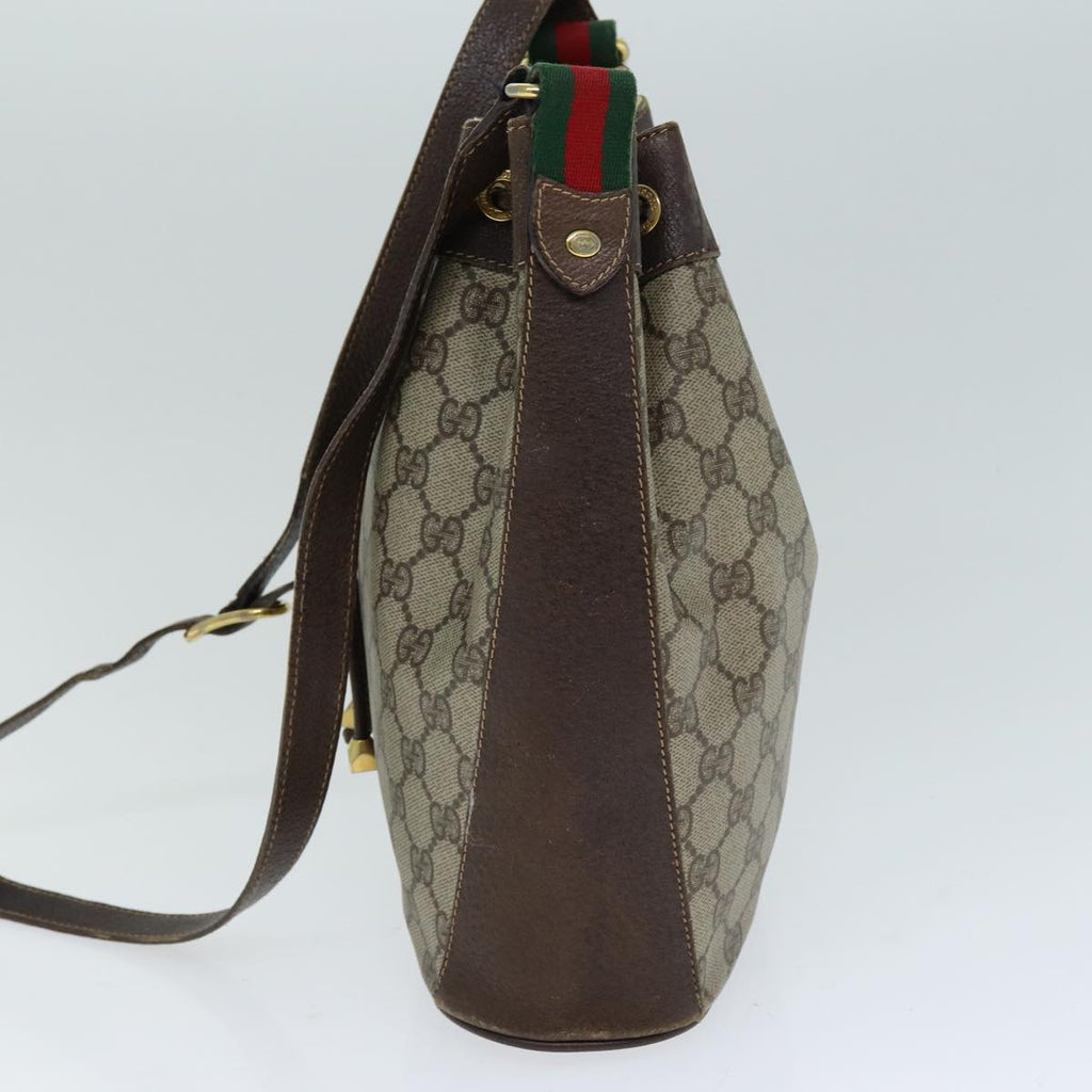 GUCCI GG Supreme Web Sherry Line Shoulder Bag PVC Leather Beige 79176