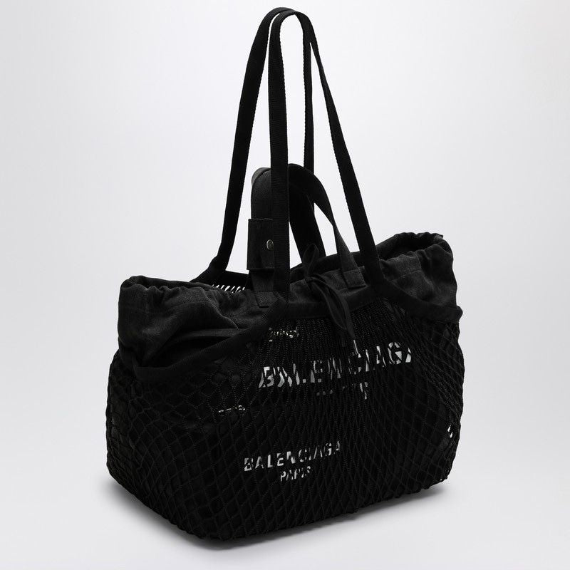 MEDIUM 24/7 TOTE BAG IN WASHED BLACK COTTON WITH MESH