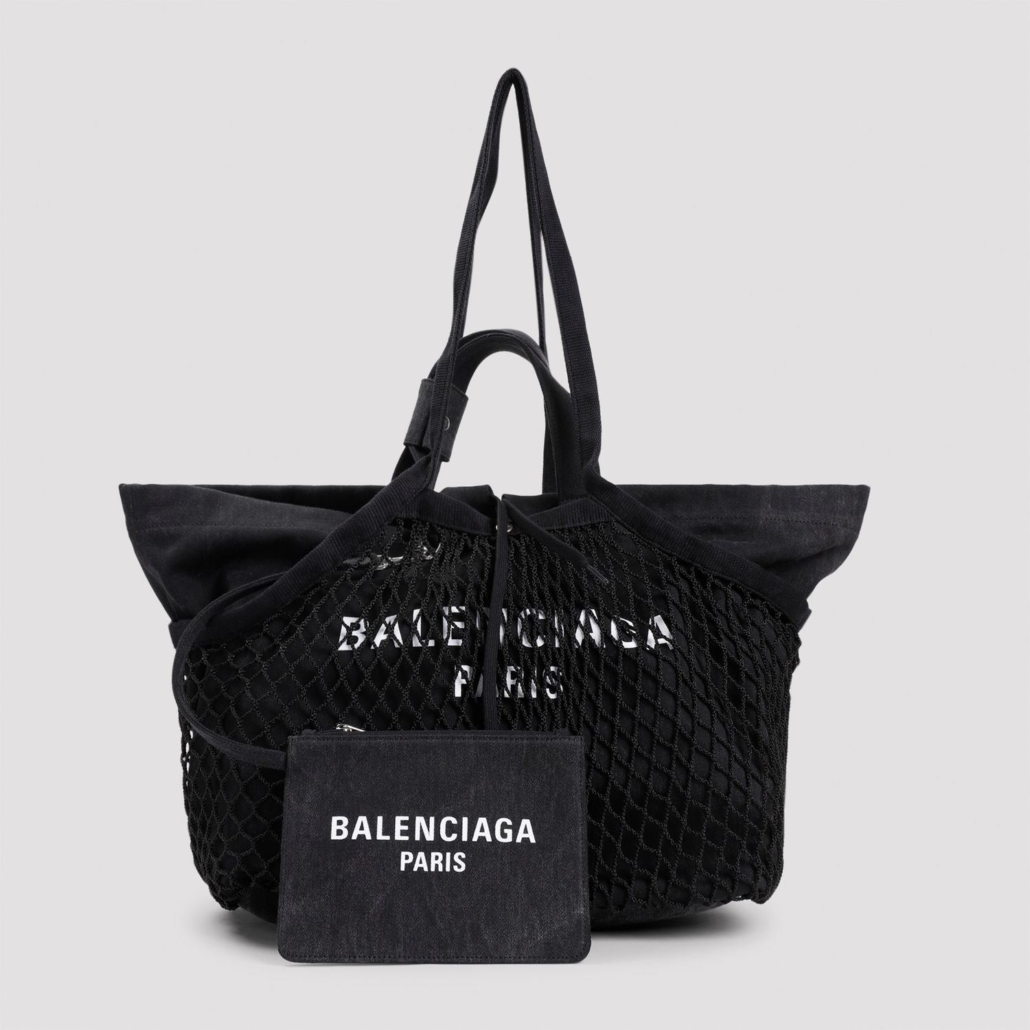MEDIUM 24/7 TOTE BAG IN WASHED BLACK COTTON WITH MESH