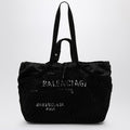 Balenciaga Medium 24/7 Tote Bag In Washed Black Cotton With Mesh Women