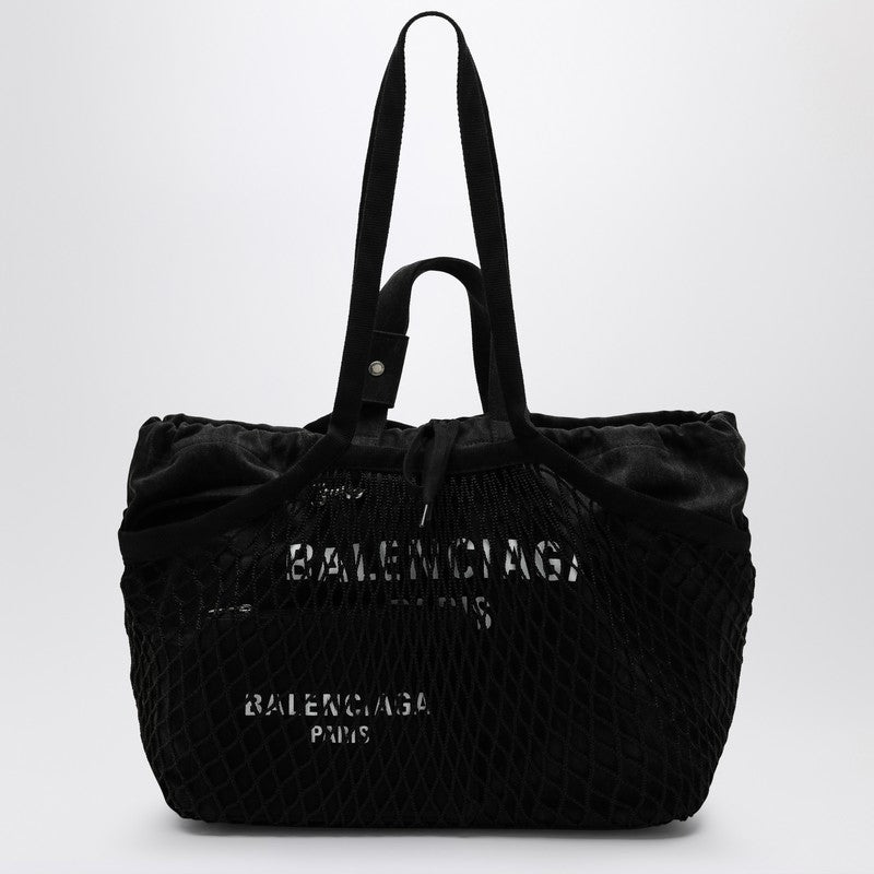 Balenciaga Medium 24/7 Tote Bag In Washed Black Cotton With Mesh Women