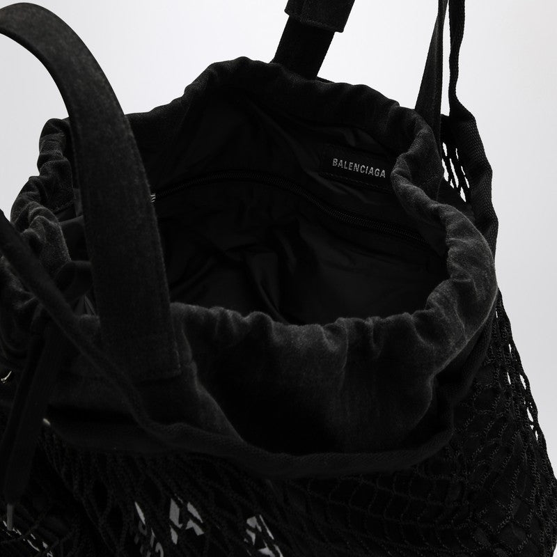 Balenciaga Medium 24/7 Tote Bag In Washed Black Cotton With Mesh Women