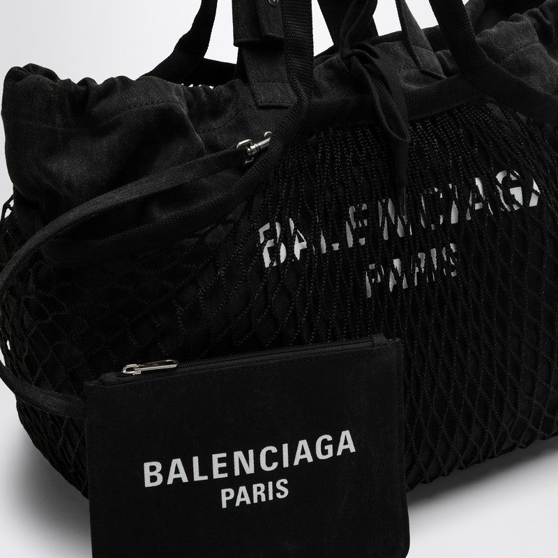 Balenciaga Medium 24/7 Tote Bag In Washed Black Cotton With Mesh Women