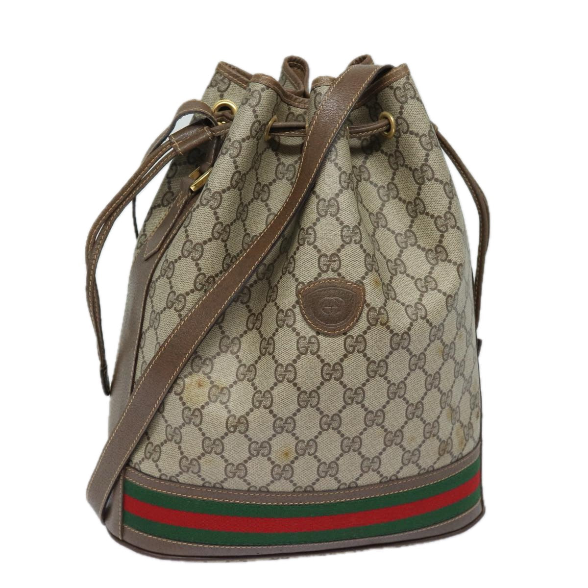 GUCCI GG Supreme web sherry Shoulder Bag PVC Leather Beige 79181