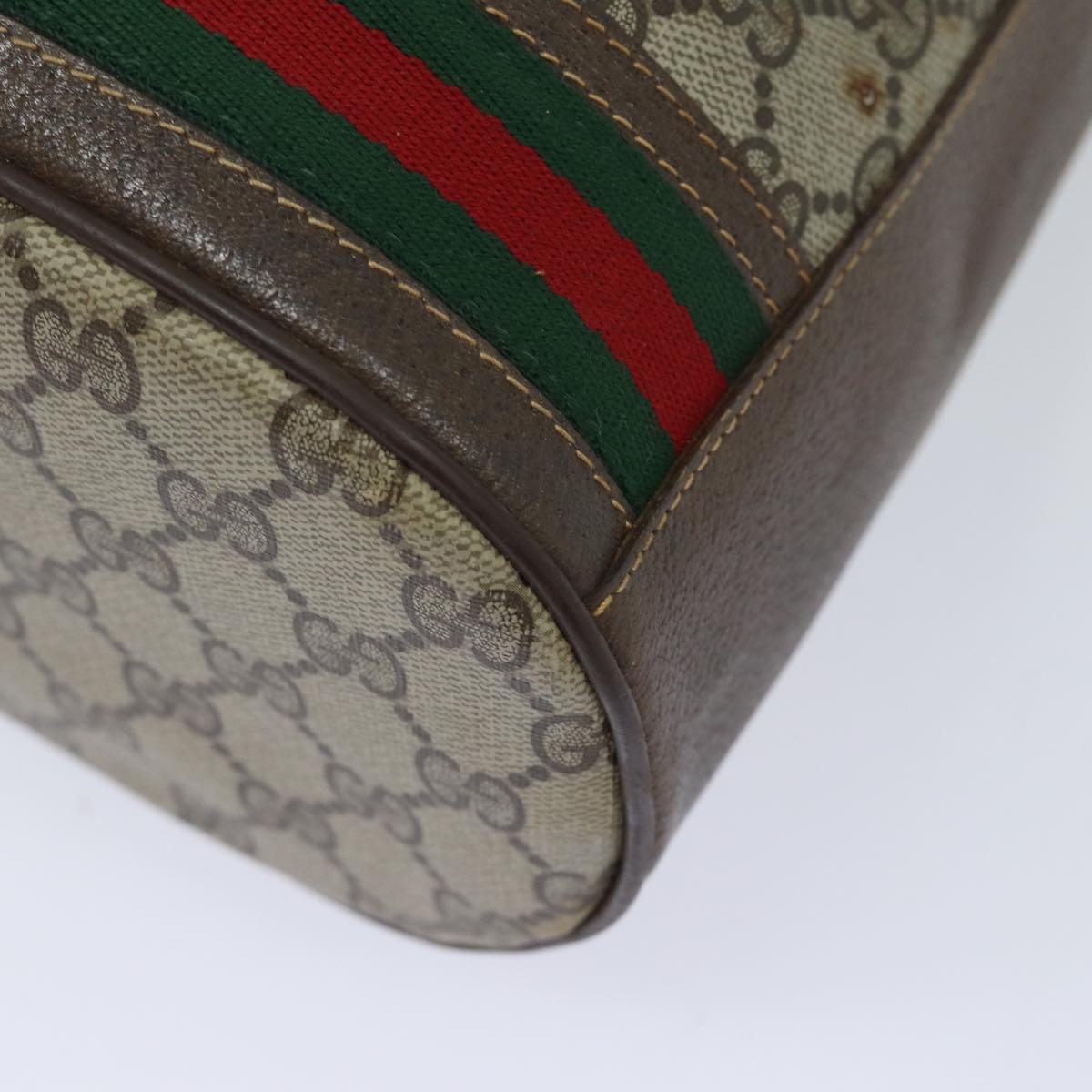 GUCCI GG Supreme web sherry Shoulder Bag PVC Leather Beige 79181