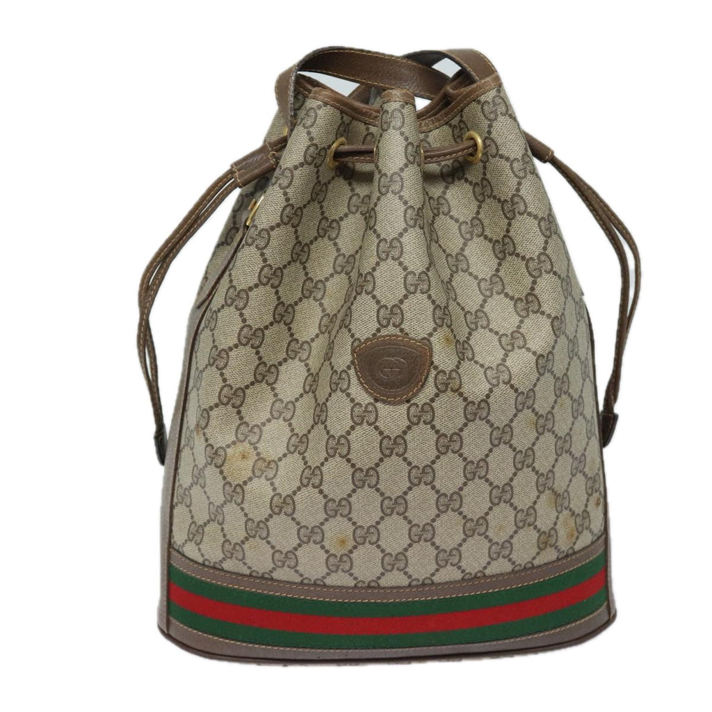 GUCCI GG Supreme web sherry Shoulder Bag PVC Leather Beige 79181