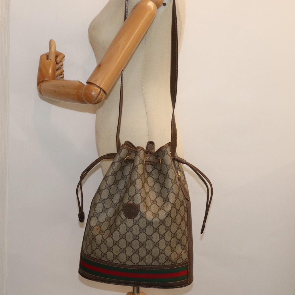 GUCCI GG Supreme web sherry Shoulder Bag PVC Leather Beige 79181
