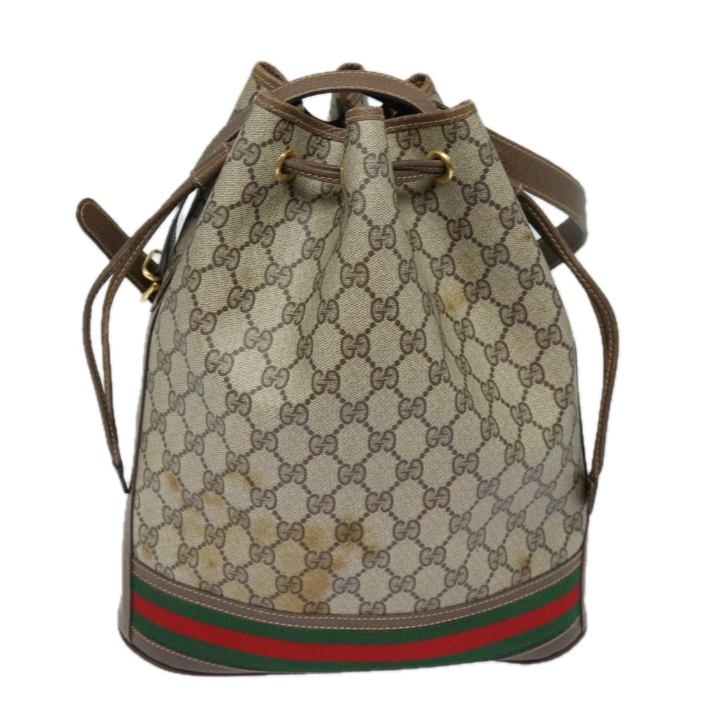GUCCI GG Supreme web sherry Shoulder Bag PVC Leather Beige 79181