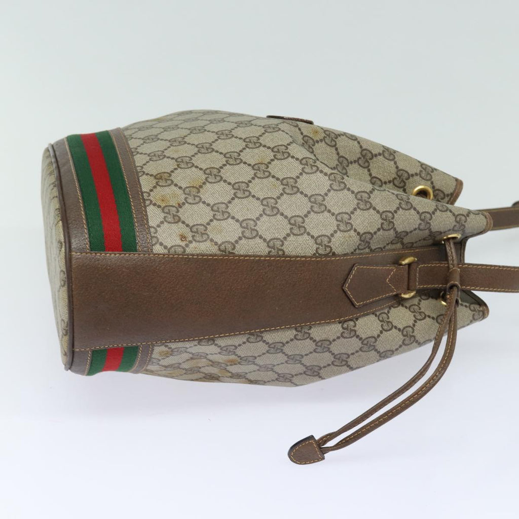 GUCCI GG Supreme web sherry Shoulder Bag PVC Leather Beige 79181