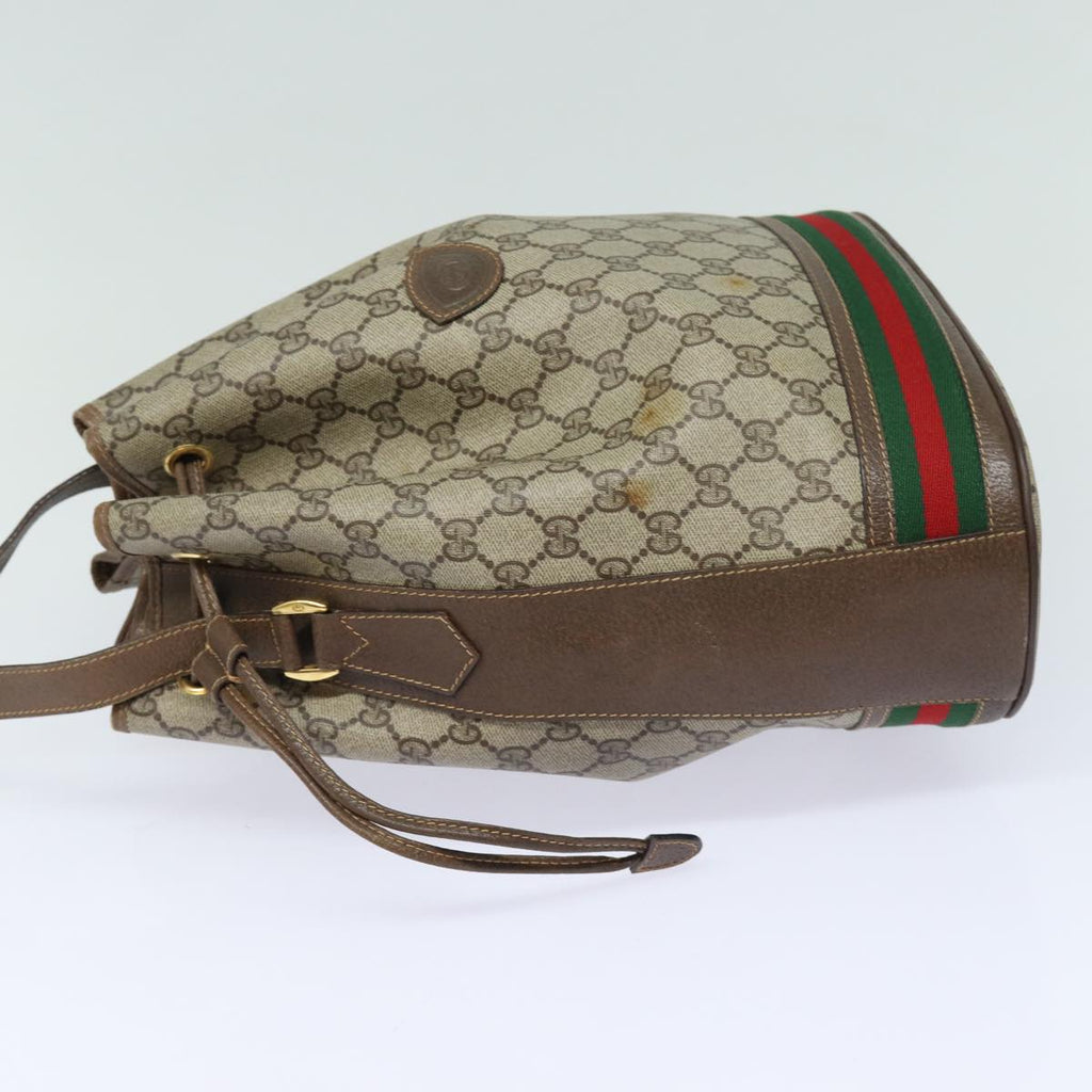 GUCCI GG Supreme web sherry Shoulder Bag PVC Leather Beige 79181