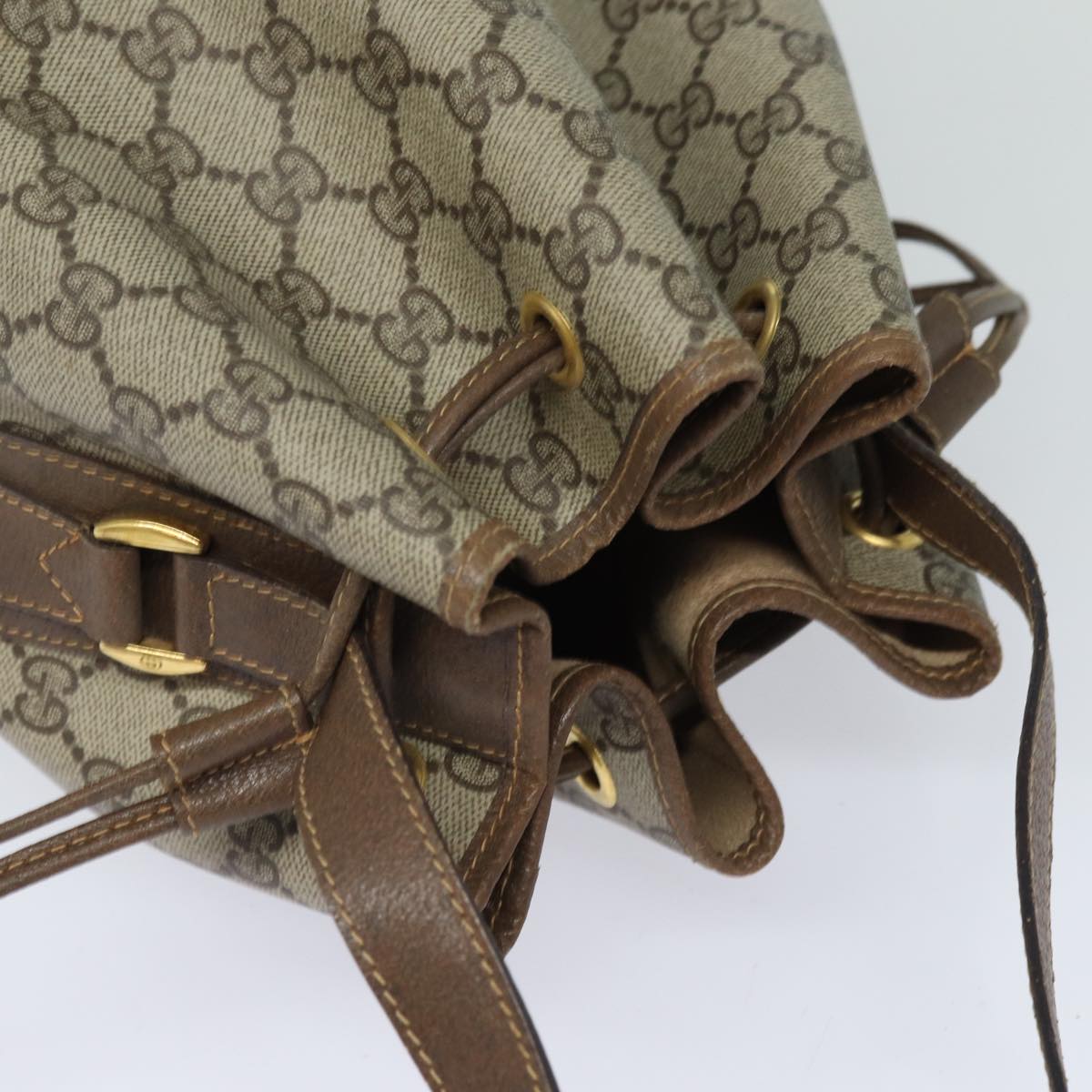 GUCCI GG Supreme web sherry Shoulder Bag PVC Leather Beige 79181