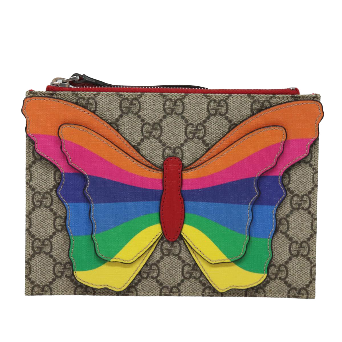 GUCCI GG Supreme Butterfly Clutch Bag PVC Beige 550781 79205