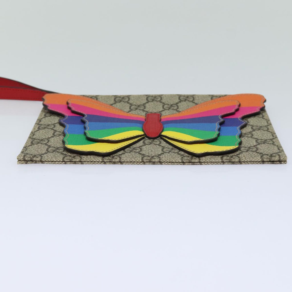 GUCCI GG Supreme Butterfly Clutch Bag PVC Beige 550781 79205