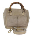 GUCCI Bamboo Hand Bag Suede 2way Beige 79215