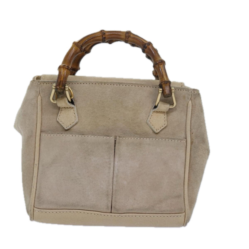GUCCI Bamboo Hand Bag Suede 2way Beige 79215