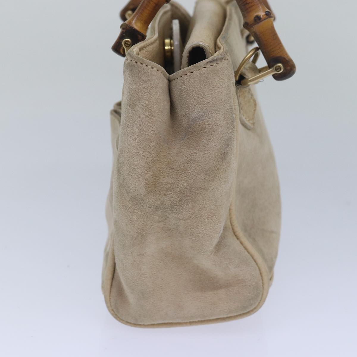 GUCCI Bamboo Hand Bag Suede 2way Beige 79215