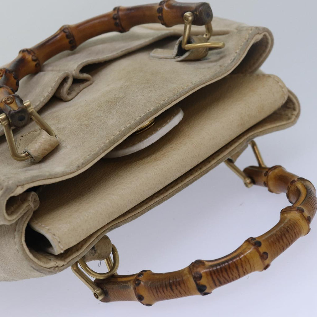 GUCCI Bamboo Hand Bag Suede 2way Beige 79215