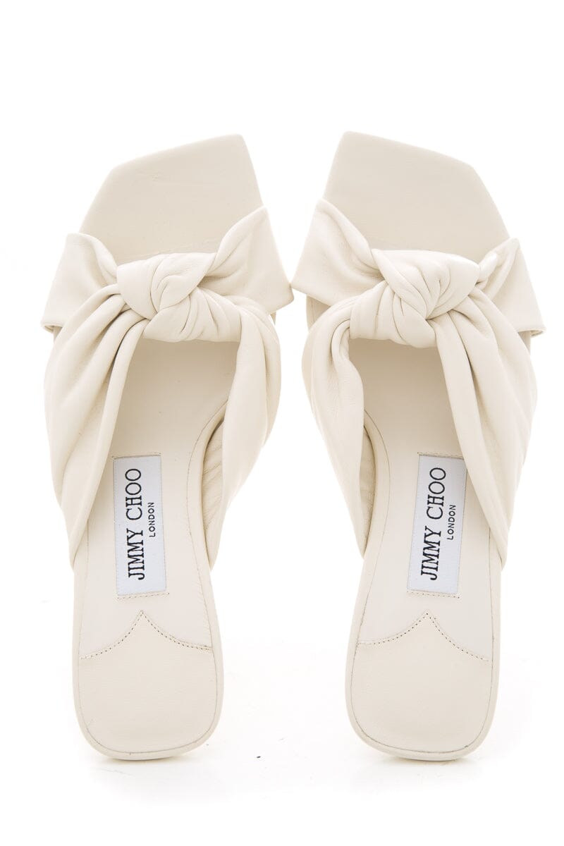 Jimmy Choo Ivory Leather Twist Knot Open Toe Sandals SZ 37