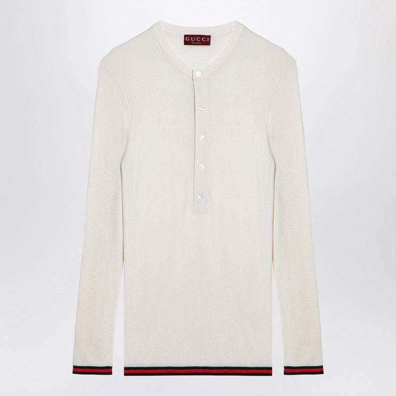 GUCCI Silk Crewneck T-Shirt with Web Ribbon Detail