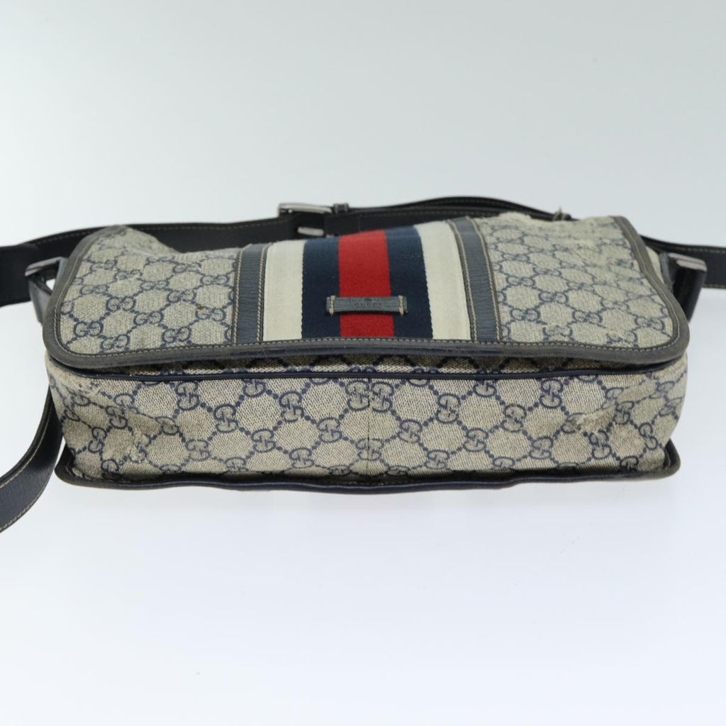 GUCCI GG Supreme Sherry Line Shoulder Bag PVC Leather Beige Navy 79288